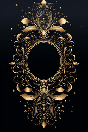 an ornate gold frame on a black backgroundの素材