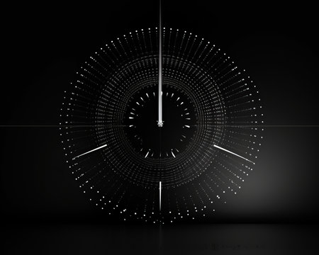 a black and white clock on a dark backgroundの素材