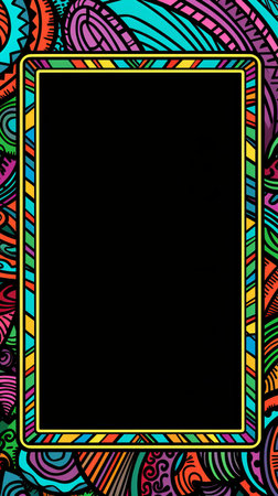 a black frame with a colorful pattern on a black backgroundの素材