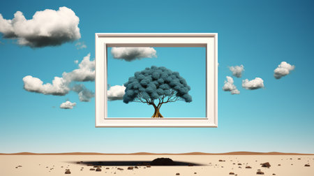 a frame with a tree in the middle of a desertの素材