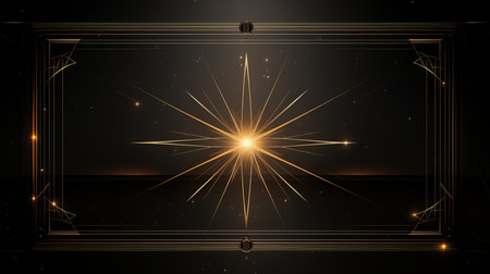 a golden frame with a star in the center on a black backgroundの素材