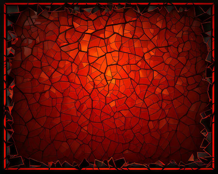 a cracked red background with a frame in the middleの素材