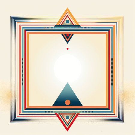 abstract geometric frame with a sun in the centerの素材