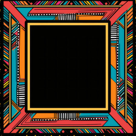 an abstract frame with a colorful pattern on a black backgroundの素材