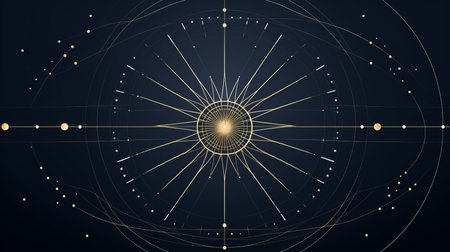 abstract background with golden lines and dots on a black backgroundの素材