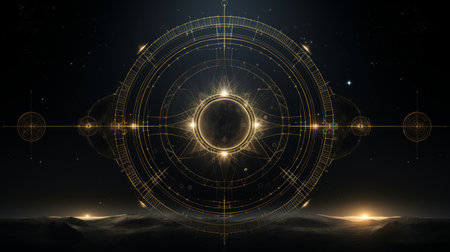 abstract background with a golden sphere in the centerの素材