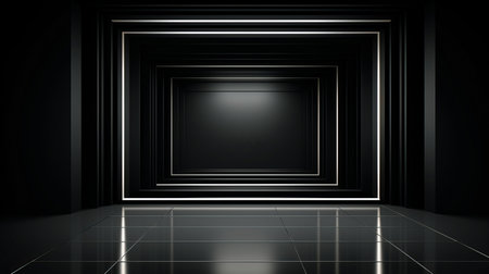 an empty room with black walls and floorの素材