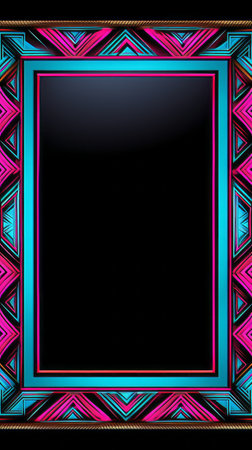 an ornate frame with pink and blue colors on a black backgroundの素材