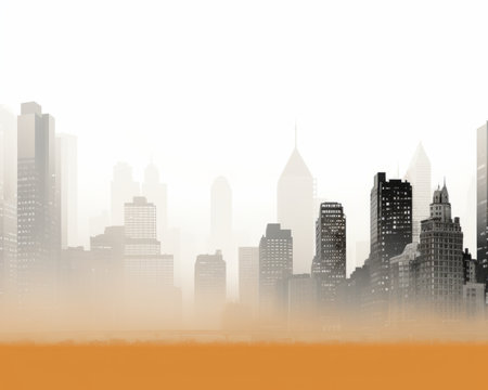 foggy cityscape with buildings in the backgroundの素材