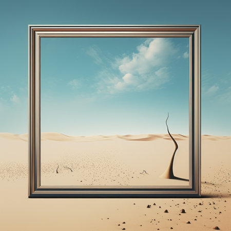 empty frame in the desert with a tree in the middleの素材