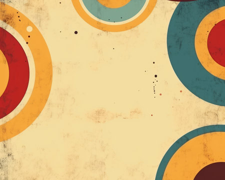 retro grunge background with colorful circlesの素材