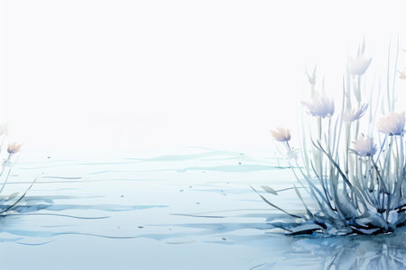 watercolor painting of water lily flowers in the waterの素材