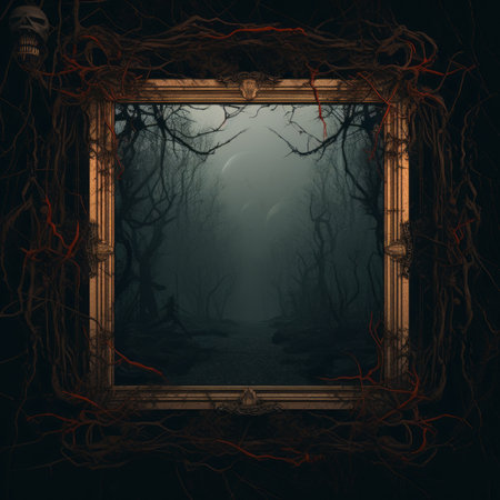 a frame with a dark forest in the backgroundの素材