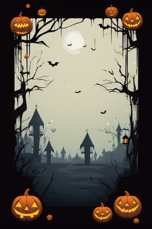 a halloween background with pumpkins and treesの素材