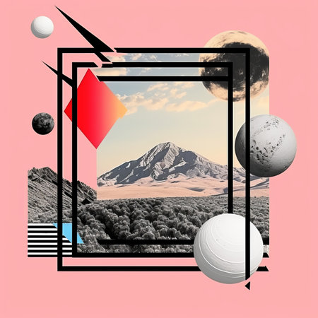 a pink background with a mountain in the middle of itの素材