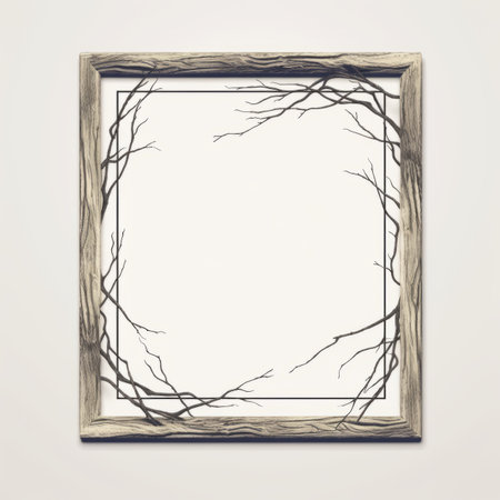 a wooden frame with a tree branch on itの素材