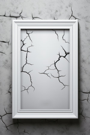 a white frame with a crack in it on the wallの素材