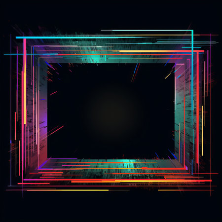 abstract frame with colorful lines on black backgroundの素材