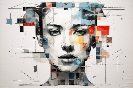 an abstract painting of a womans faceの素材