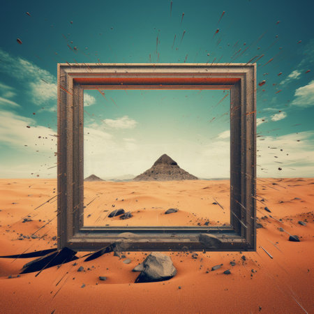 an empty frame in the desert with a mountain in the backgroundの素材
