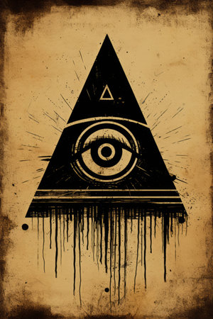 an all seeing eye in a triangle on a grungy backgroundの素材