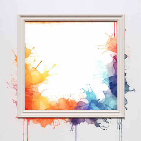 an empty frame with paint splatters on itの素材