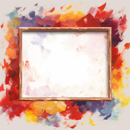 an empty wooden frame with paint splatters on itの素材