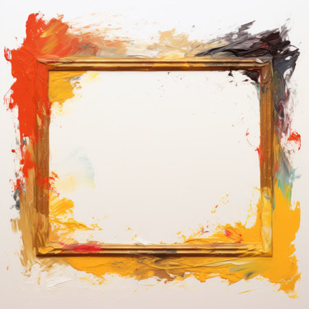 an empty frame with paint splatters on itの素材