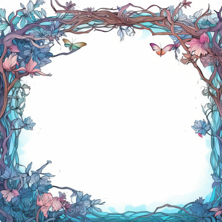 an illustration of a frame with flowers and butterfliesの素材