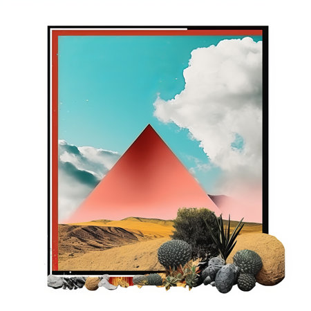 an image of a desert scene with a pyramid in the backgroundの素材