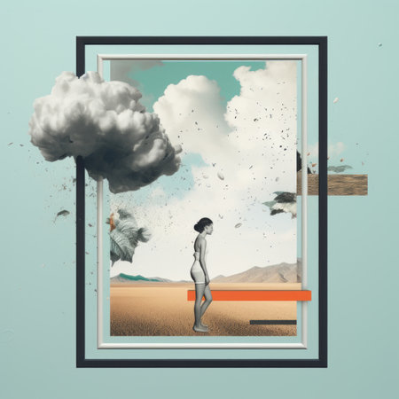 an image of a woman standing in front of a cloudの素材