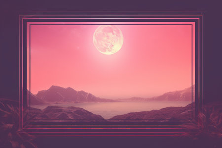 an image of a pink sky with a full moon in the backgroundの素材