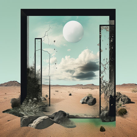 an image of an open door in the desertの素材