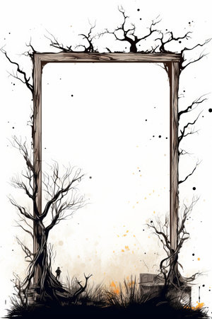 an old frame with a tree in the backgroundの素材