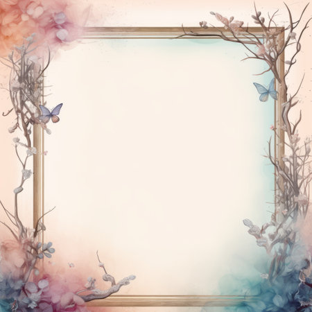 an old wooden frame with flowers and butterflies on itの素材