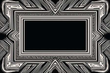 an ornate black and white square frame on a black backgroundの素材