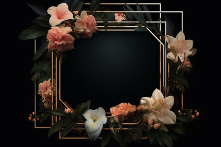 flowers in a square frame on a black backgroundの素材