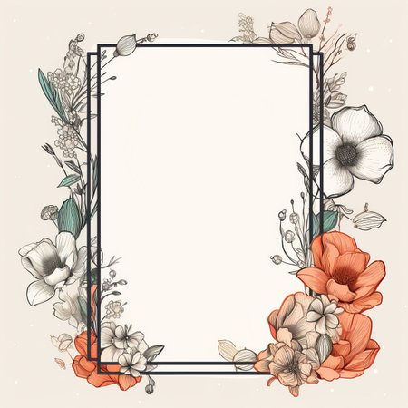 floral frame with orange and white flowers on a beige backgroundの素材