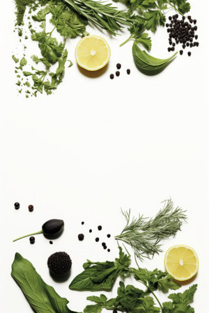 fresh herbs on white background with space for textの素材