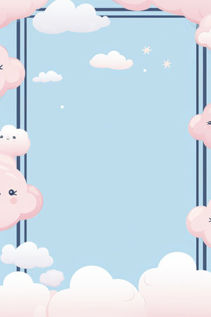 pink clouds with a square frame on a blue backgroundの素材