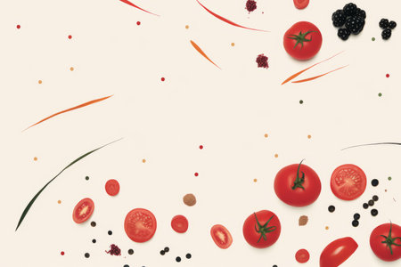 tomatoes and blackberries on a white backgroundの素材