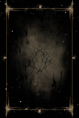 a black and gold poster with an image of a spider webの素材