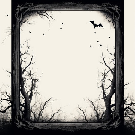 a black and white halloween frame with bats flying in itの素材