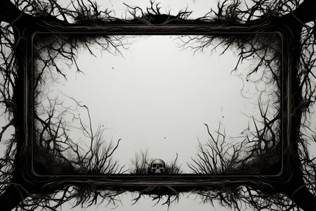 a black and white picture of a frame with a skull in itの素材
