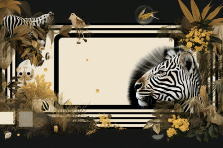 a black and white photo of a zebra and other animalsの素材