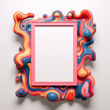 3d rendering of an empty frame surrounded by colorful swirlsの素材