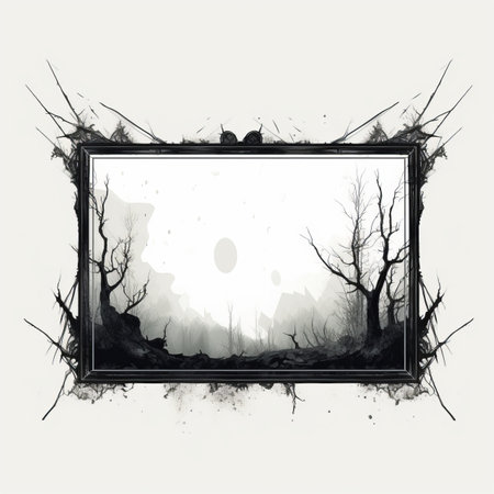 a black and white drawing of a frame with trees in itの素材
