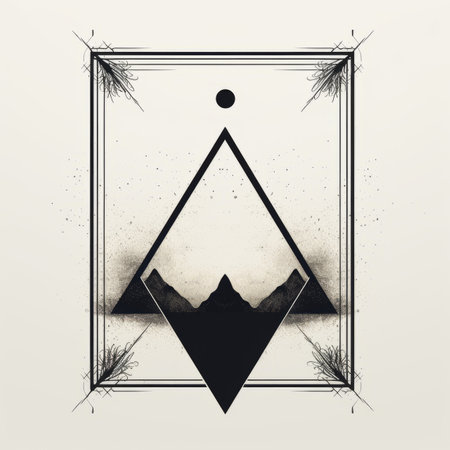 a black and white image of a triangle with mountains in the backgroundの素材