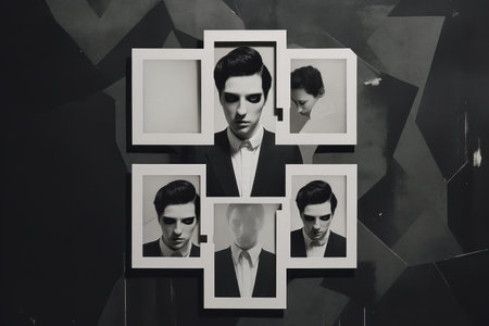 a black and white photo of a man in a suitの素材