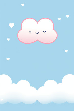 a cartoon cloud with a smiley face and hearts in the skyの素材
